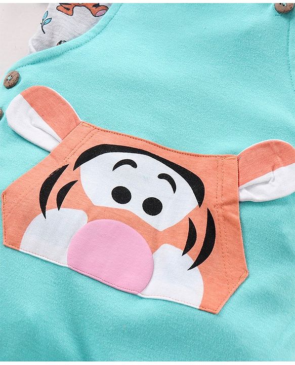 Babyhug Cotton Printed Dungaree with Half Sleeves T-shirt - Blue