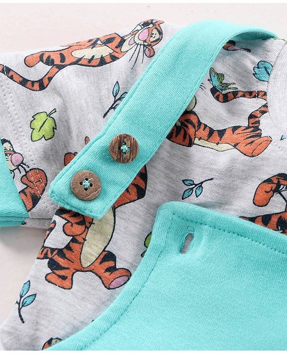 Babyhug Cotton Printed Dungaree with Half Sleeves T-shirt - Blue