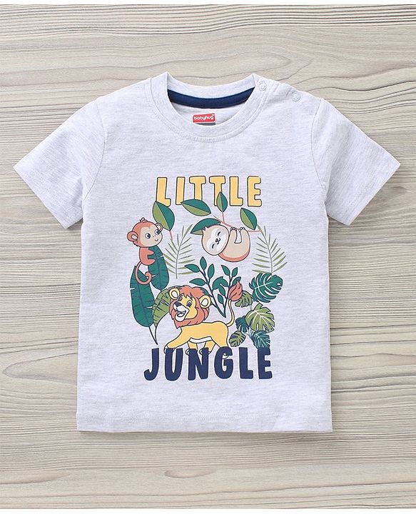 Babyhug Half Sleeves Cotton T Shirt And Shorts Set Placement Print - Grey Yellow