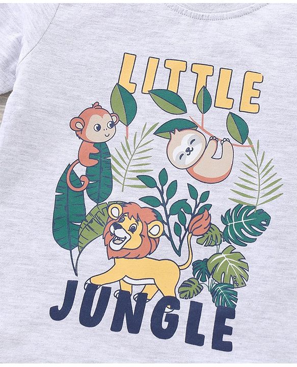 Babyhug Half Sleeves Cotton T Shirt And Shorts Set Placement Print - Grey Yellow