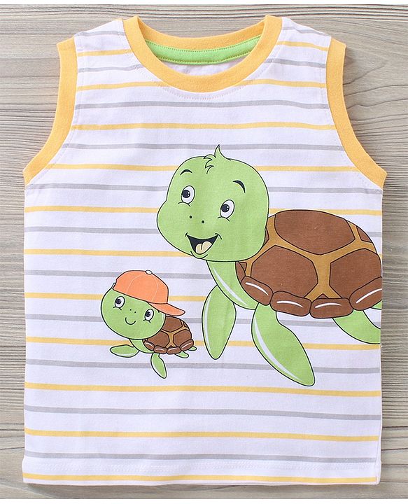 Babyhug Sleeveless Striped T-Shirt & Knee Length Shorts Tortoise Print - Yellow