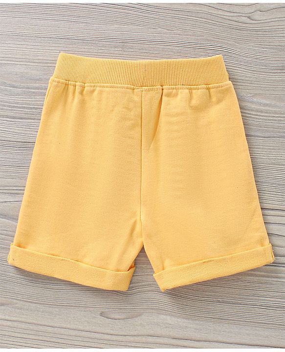 Babyhug Sleeveless Striped T-Shirt & Knee Length Shorts Tortoise Print - Yellow