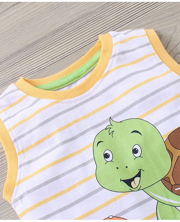 Babyhug Sleeveless Striped T-Shirt & Knee Length Shorts Tortoise Print - Yellow