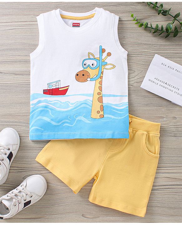 Babyhug Sleeveless Tee & Shorts Set Placement Print- Multicolor