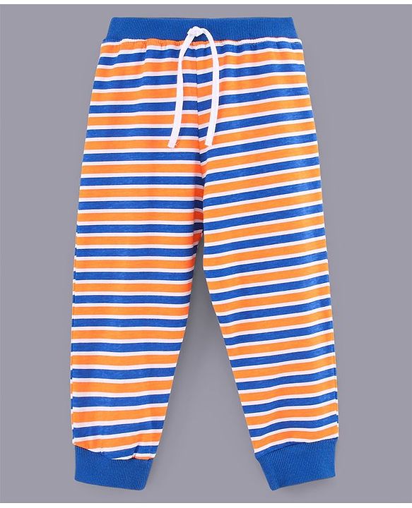 Babyhug Full Length Cotton Lounge Pants Pack of 3 - Blue Orange White