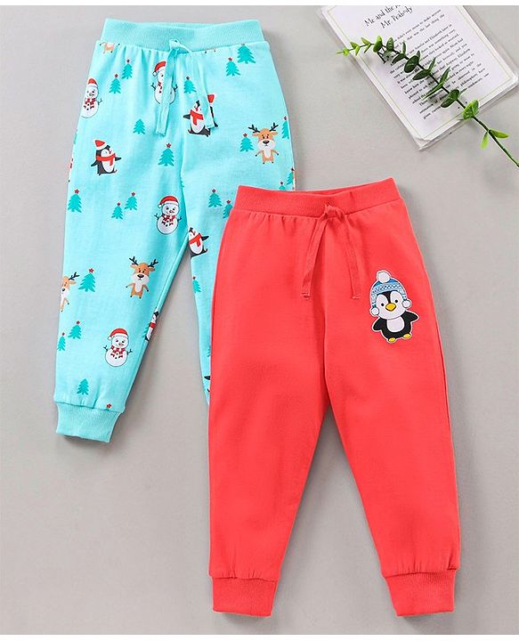 Babyhug Full Length Lounge Pant Penguin Print Pack of 2 - Blue Red