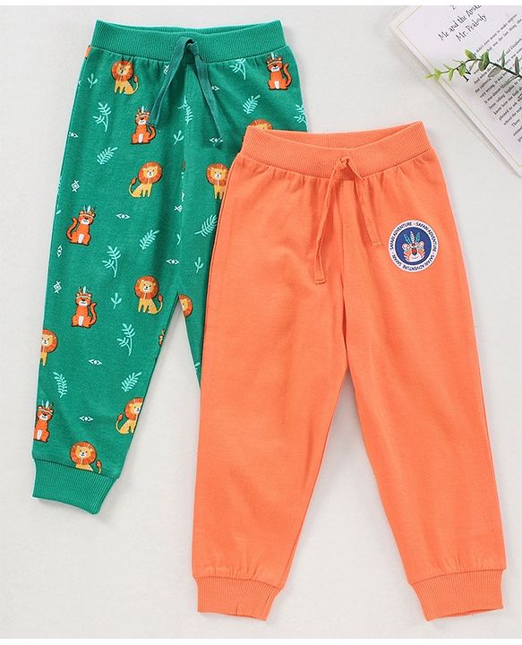 Babyhug Full Length Lounge Pant Animal Print Pack of 2 - Orange Green