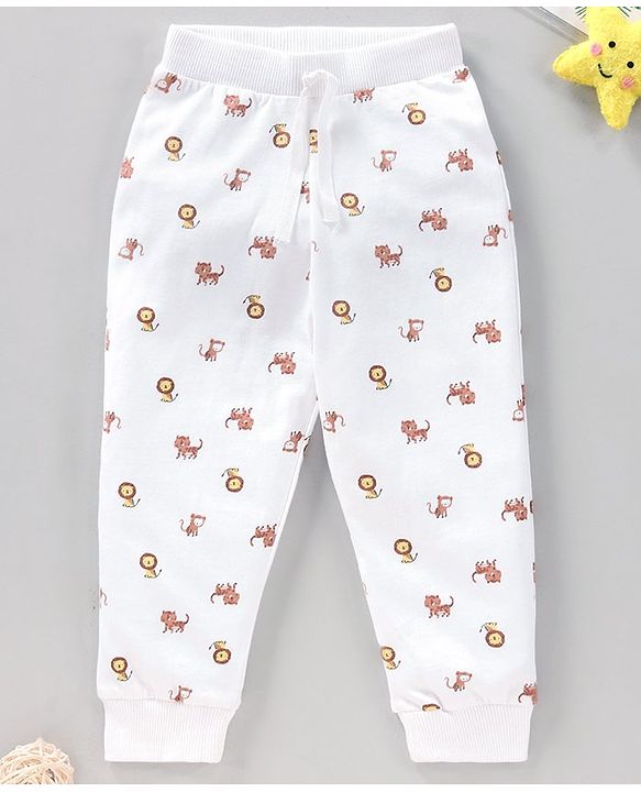 Babyhug Full Length Lounge Pant Tiger & Monkey Print - White