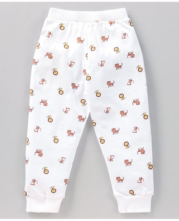 Babyhug Full Length Lounge Pant Tiger & Monkey Print - White