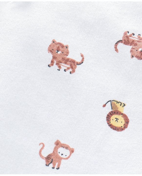 Babyhug Full Length Lounge Pant Tiger & Monkey Print - White