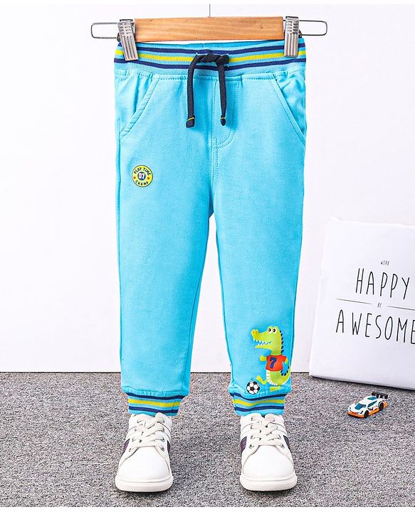 Babyhug Knit Full Length Lounge Pant Dino Print - Blue