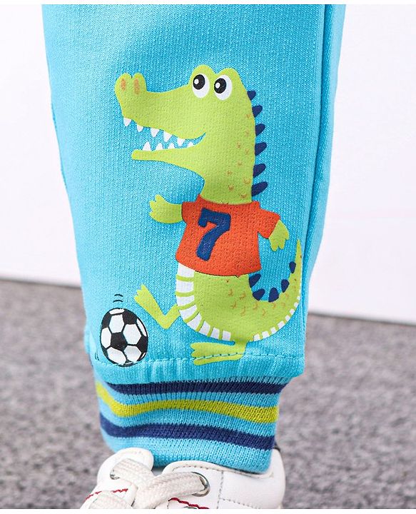 Babyhug Knit Full Length Lounge Pant Dino Print - Blue