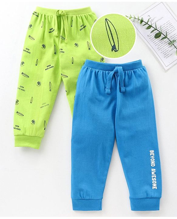 Babyhug Full Length Lounge Pant Multi Print Pack of 2 - Green Blue