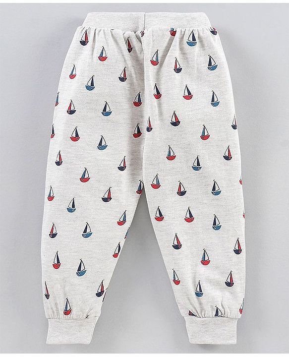 Babyhug Full Length Lounge Pants Boat Print Pack of 2 - Grey Red