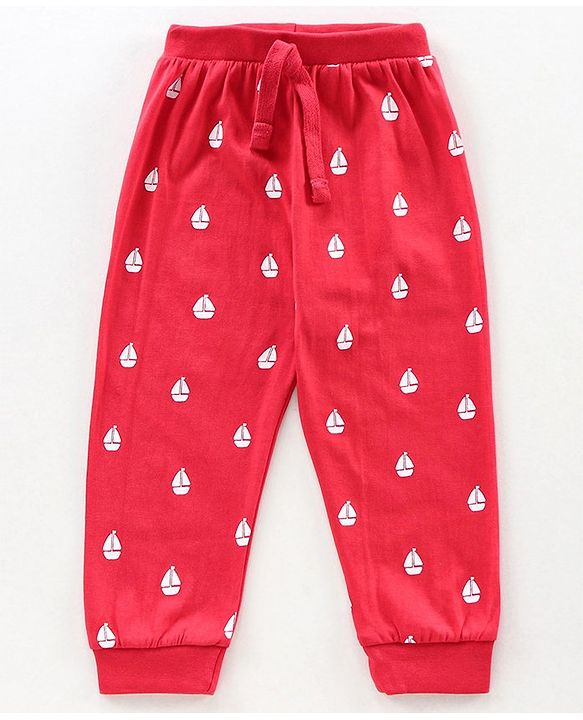 Babyhug Full Length Ribbed Waist Knit Lounge Pant Pack of 2 - Blue Red