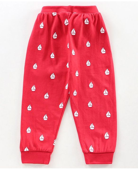 Babyhug Full Length Ribbed Waist Knit Lounge Pant Pack of 2 - Blue Red