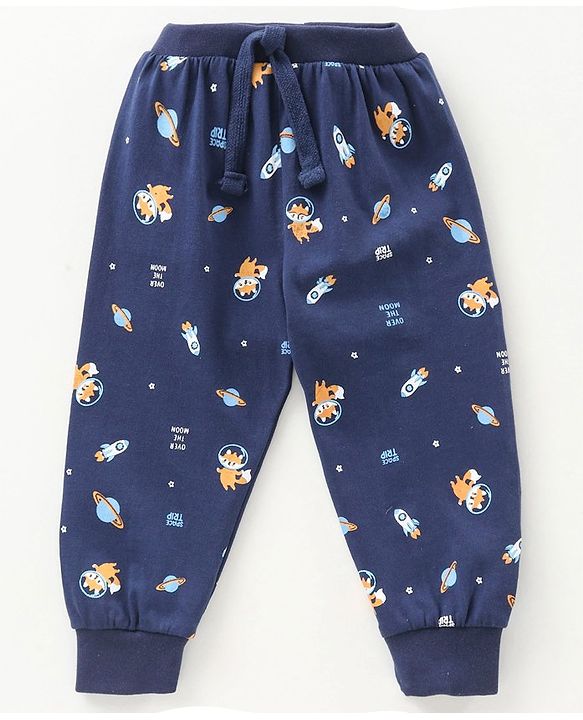 Babyhug Full Length Loungepants Fox & Space Print Pack Of 2 - Blue Yellow
