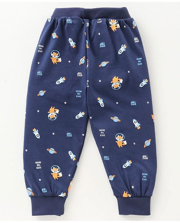 Babyhug Full Length Loungepants Fox & Space Print Pack Of 2 - Blue Yellow