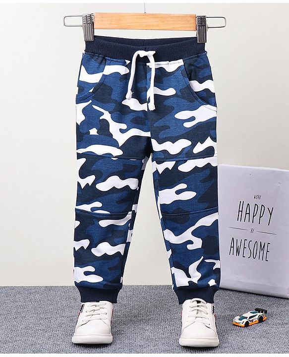 Babyhug Full Length Knit Ribbed Waist Lounge Pants - Blue