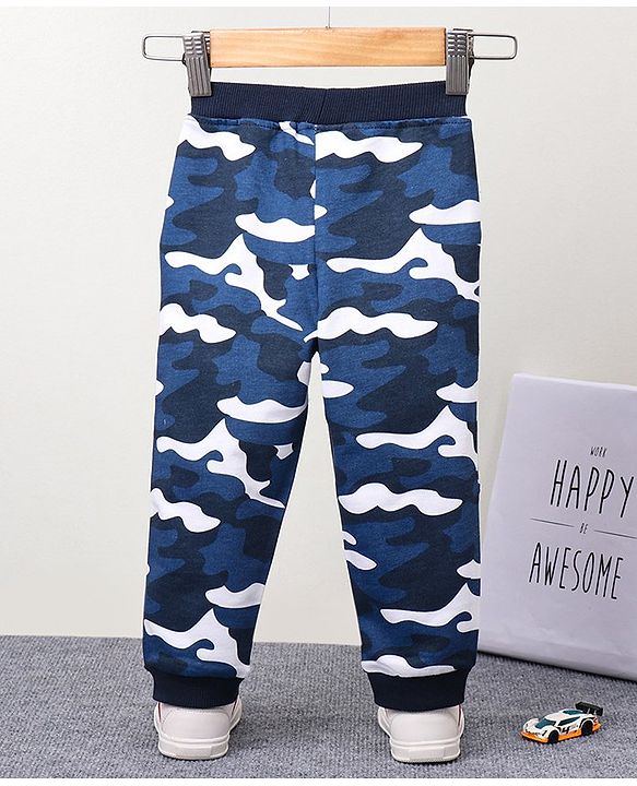 Babyhug Full Length Knit Ribbed Waist Lounge Pants - Blue