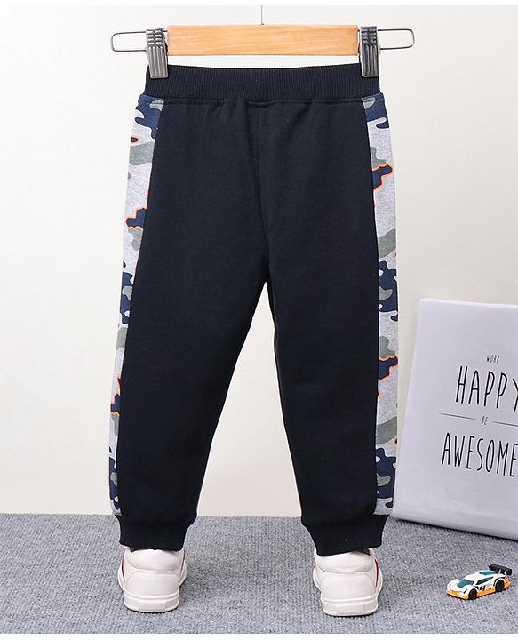 Babyhug Full Length Knit Ribbed Waist Lounge Pants - Navy Blue