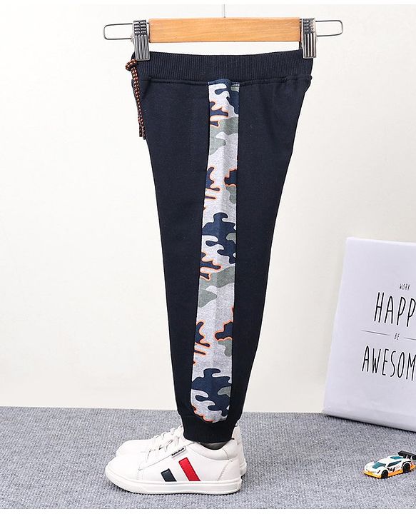 Babyhug Full Length Knit Ribbed Waist Lounge Pants - Navy Blue