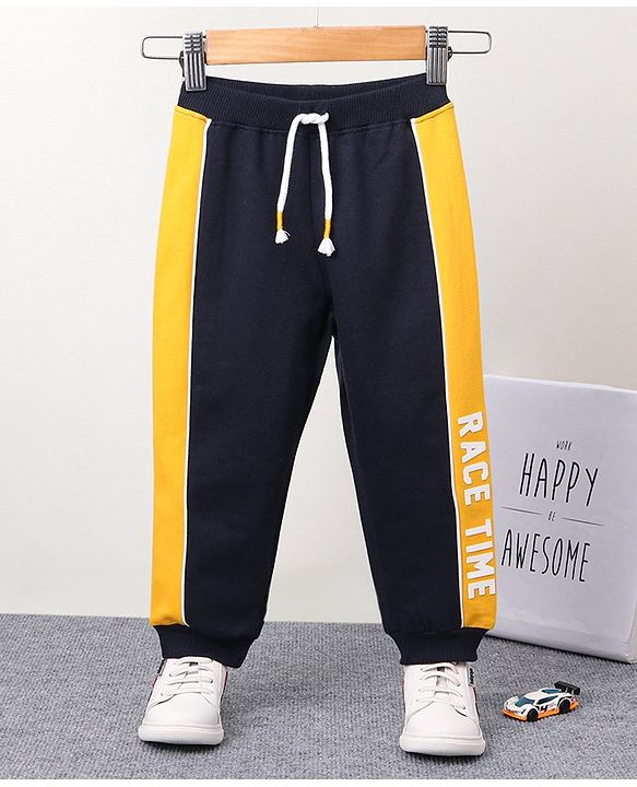 Babyhug Full Length Knit Ribbed Waist Lounge Pants - Yellow