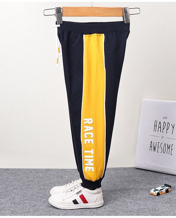 Babyhug Full Length Knit Ribbed Waist Lounge Pants - Yellow