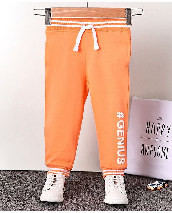 Babyhug Full Length Ribbed Waist Knit Lounge Pant HD Print - Orange - 12-18M Orange