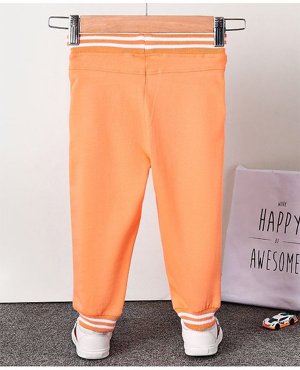 Babyhug Full Length Ribbed Waist Knit Lounge Pant HD Print - Orange - 12-18M Orange