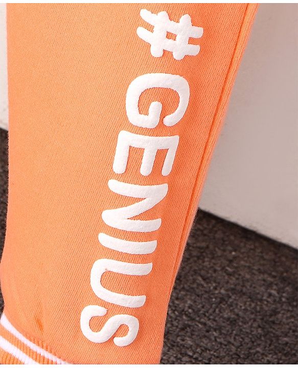 Babyhug Full Length Ribbed Waist Knit Lounge Pant HD Print - Orange - 12-18M Orange