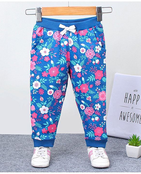 Babyhug Full Length Lounge Pants Flower Print - Blue