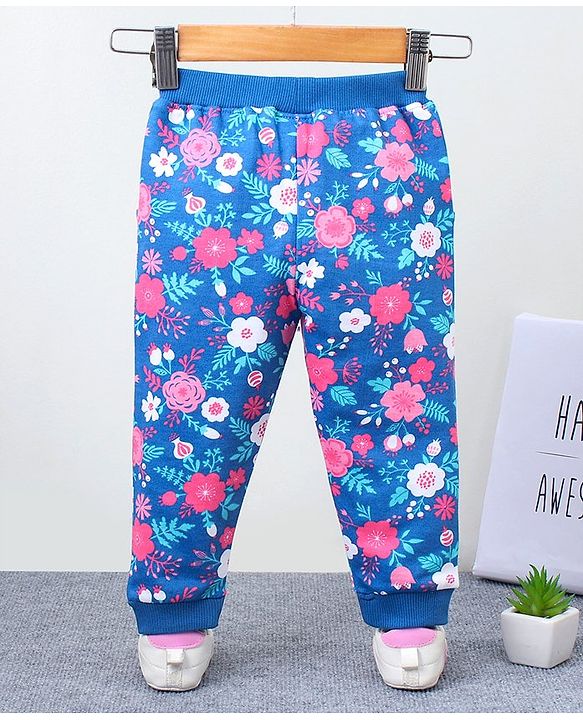 Babyhug Full Length Lounge Pants Flower Print - Blue