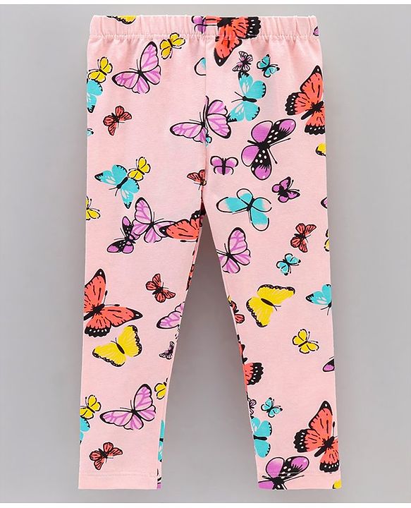 Babyhug Full Length Leggings Butterfly Print - Pink