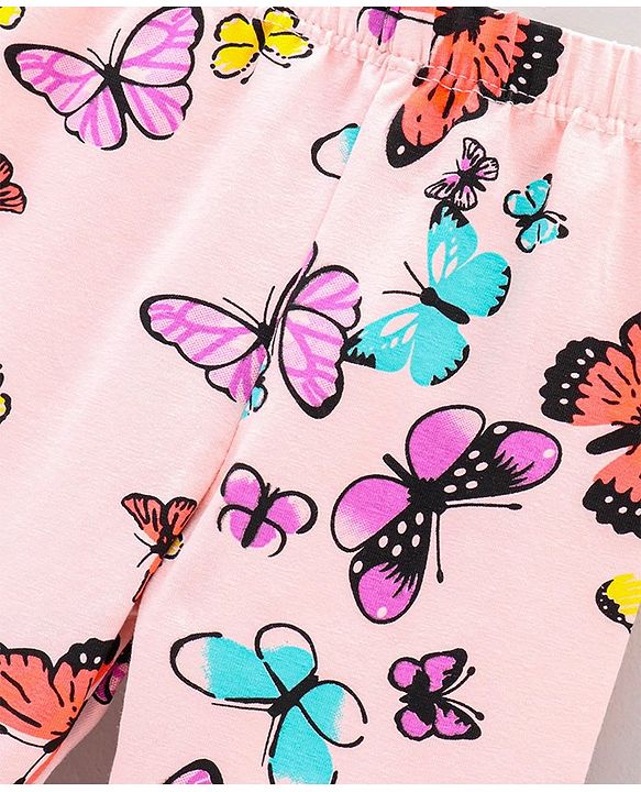 Babyhug Full Length Leggings Butterfly Print - Pink