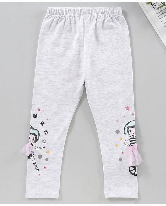 Babyhug Full Length Knit Lycra with Stretch Leggings Printed - Grey