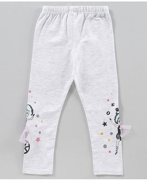 Babyhug Full Length Knit Lycra with Stretch Leggings Printed - Grey
