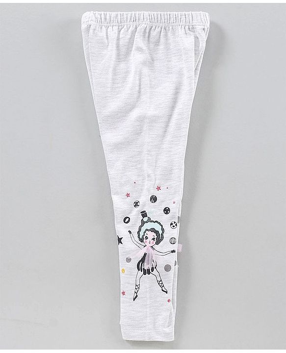 Babyhug Full Length Knit Lycra with Stretch Leggings Printed - Grey