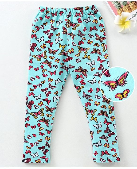 Babyhug Full Length Leggings Butterfly Print - Blue