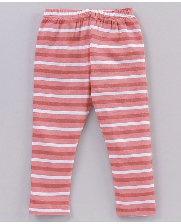 Babyhug Full Length Floral Print & Striped Legging - Blue Pink & Red