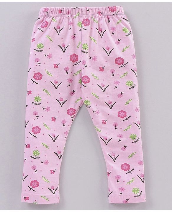 Babyhug Full Length Floral Print & Striped Legging - Blue Pink & Red