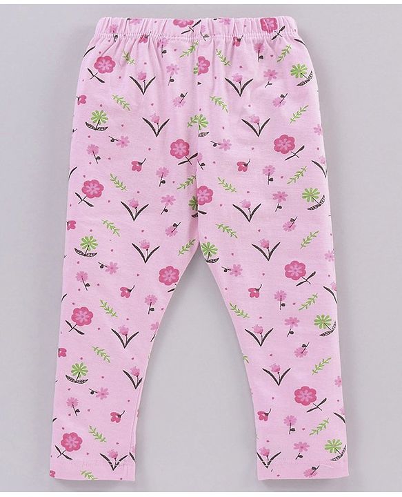 Babyhug Full Length Floral Print & Striped Legging - Blue Pink & Red