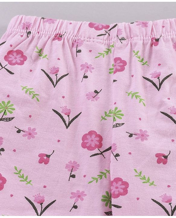 Babyhug Full Length Floral Print & Striped Legging - Blue Pink & Red