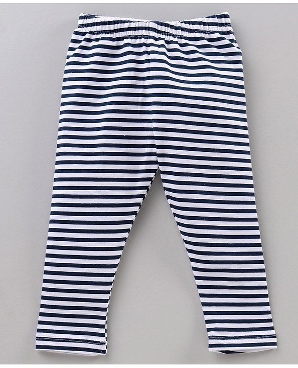 Babyhug Knit Lycra Full Length Leggings With Stretch Striped And Flower Printed Pack Of 3 - Multicolor - 6-9m Multi Color