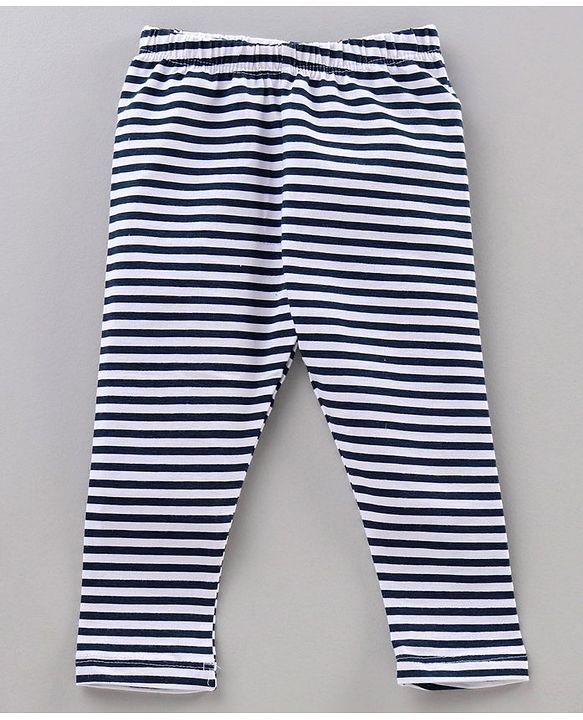 Babyhug Knit Lycra Full Length Leggings With Stretch Striped And Flower Printed Pack Of 3 - Multicolor