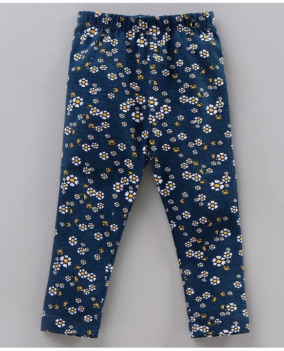 Babyhug Knit Lycra Full Length Leggings With Stretch Striped And Flower Printed Pack Of 3 - Multicolor