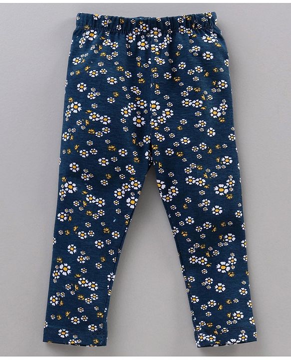 Babyhug Knit Lycra Full Length Leggings With Stretch Striped And Flower Printed Pack Of 3 - Multicolor