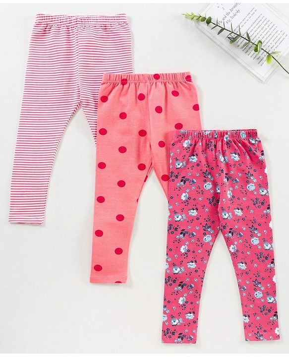 Babyhug Full Length Knit Lycra with Stretch Leggings Printed Pack of 3 - Multicolour