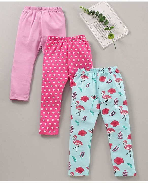 Babyhug Knit Lycra Full Length Heart Printed Legging Pack Of 3 - Multicolour
