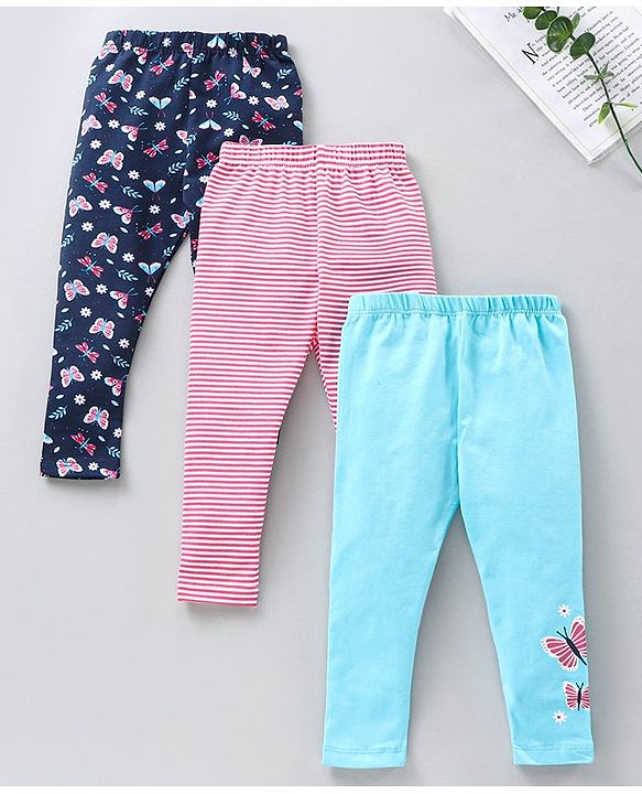 Babyhug Full Length Knit Lycra with Stretch Leggings Striped - Blue Pink